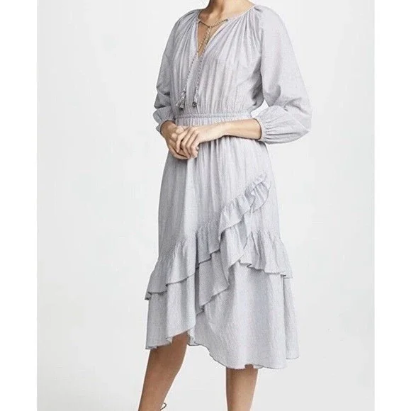 Ulla Johnson Oletha Dress In Gris Cotton Midi Size 6